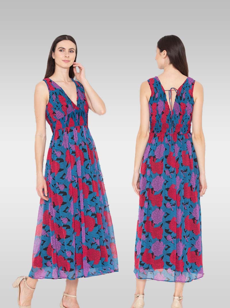 Women’s Printed Pleated Gown Dress