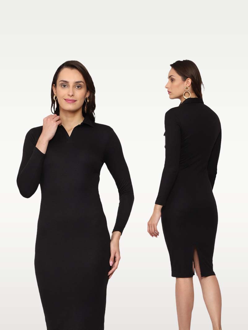 ENTELLUS | V-Neck, Flaunt Bodycon Dress in Black for Women