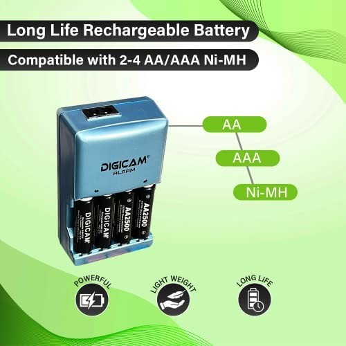 Digicam® Alarm Fast Charger for AA & Ni-MH Rechargeable Batteries (with Detachable Ac Cord)