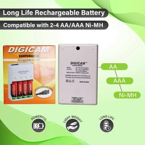 Digicam® Easy Fast Charger for AA/AAA & Ni-MH Rechargeable Batteries (with Detachable Ac Cord)