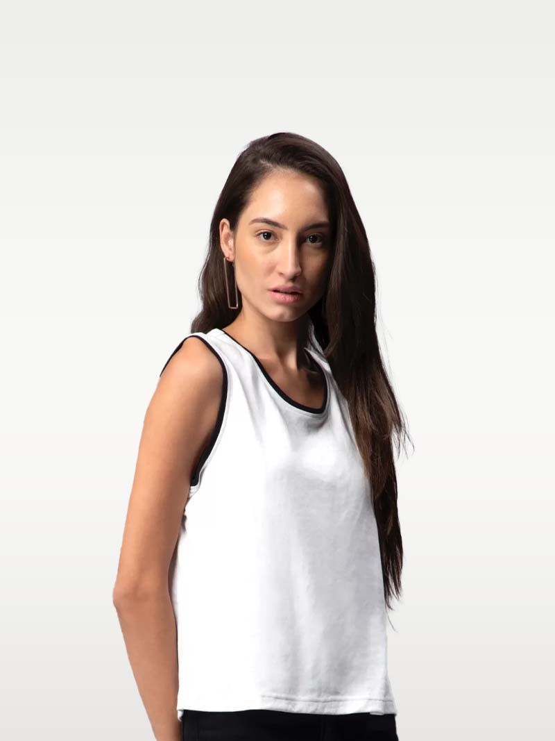 Entellus | Sleeveless Casual Round Neck, Cropped Black and White t-top for Women