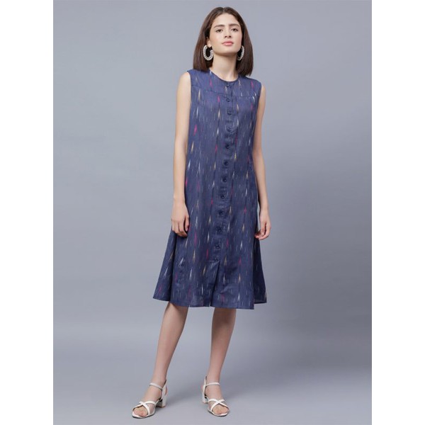Printed Sleeveless Cotton A-Line Dress
