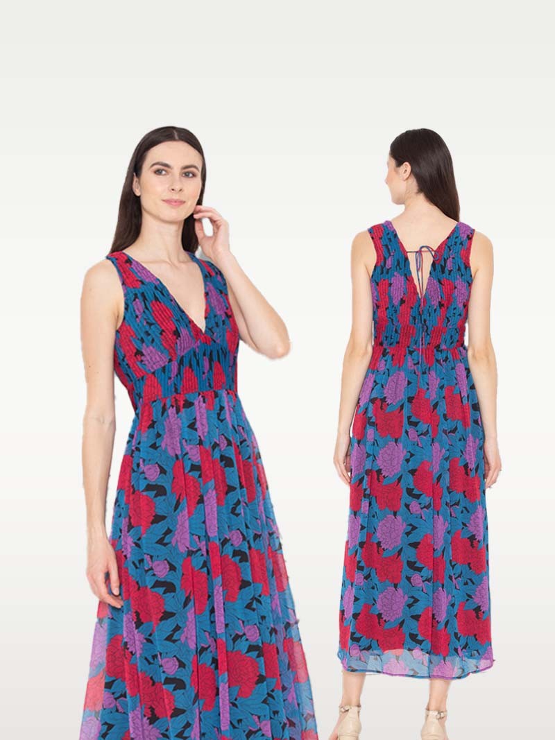 Entellus | Women’s Printed Pleated Gown Dress