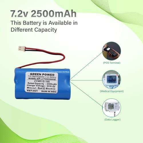 Green Power® 7.2v, 2500mAh Li-ion Cylindrical Battery| Lithium ion Cylindrical Battery for Data Logger & POS Terminals (7.2v, 2500mAh)