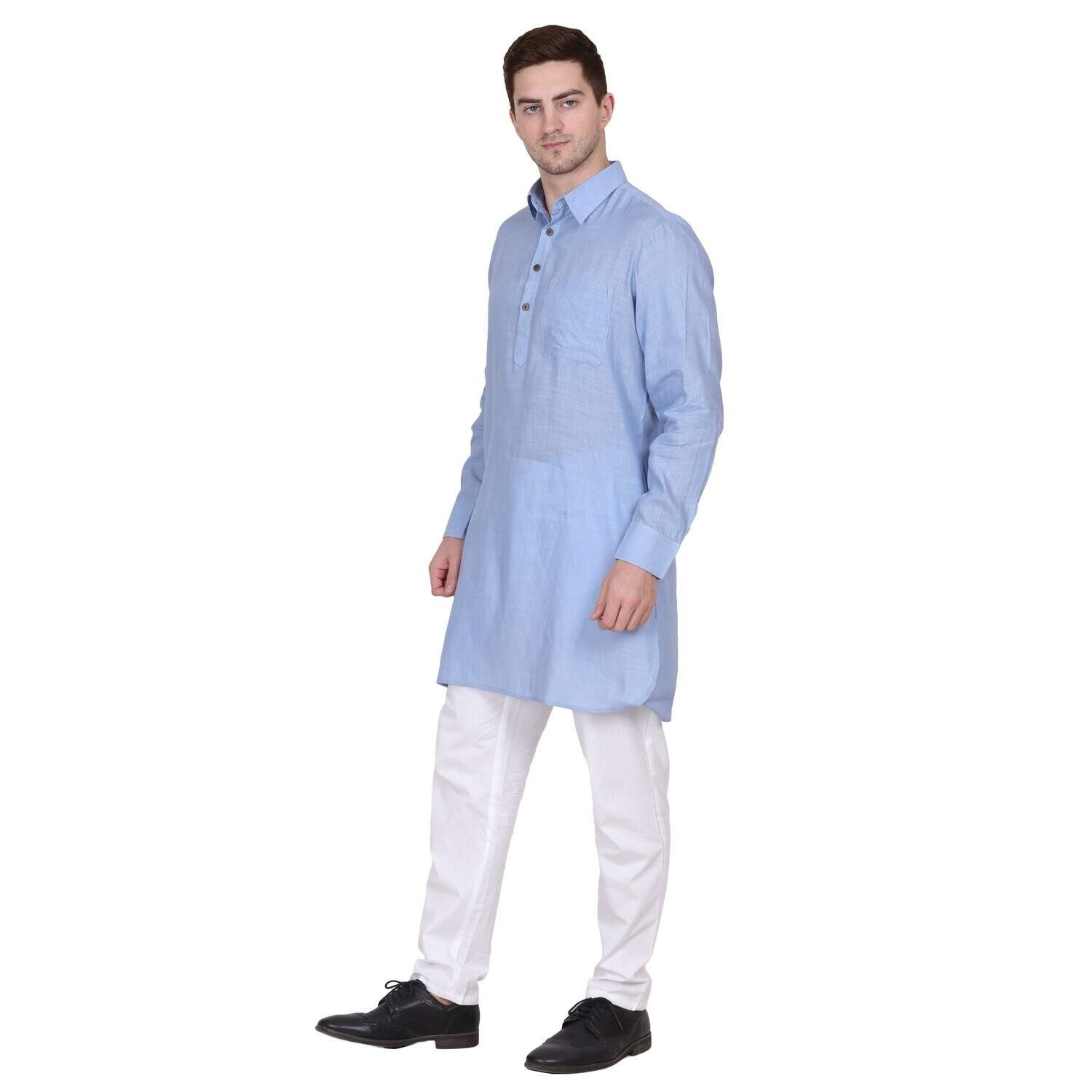 MARSHALL LINEN ORGANZA PATHANI SUIT LIGHT BLUE COLOR