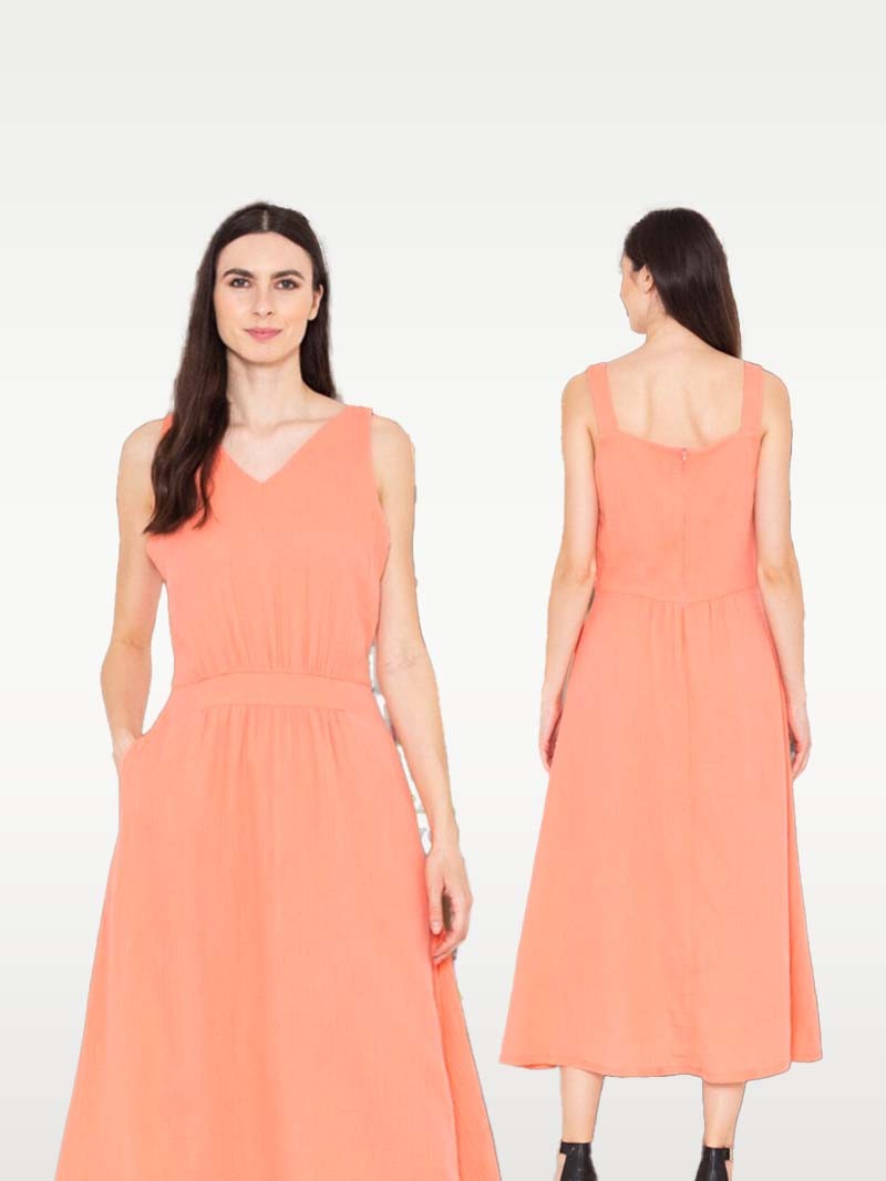 ENTELLUS | V- Neck Light Pink Midi Dress for Women